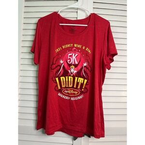 Run Disney Size XXL Red 2021 Wine & Dine 5K Maleficent Finisher SS 2-Sided Shirt